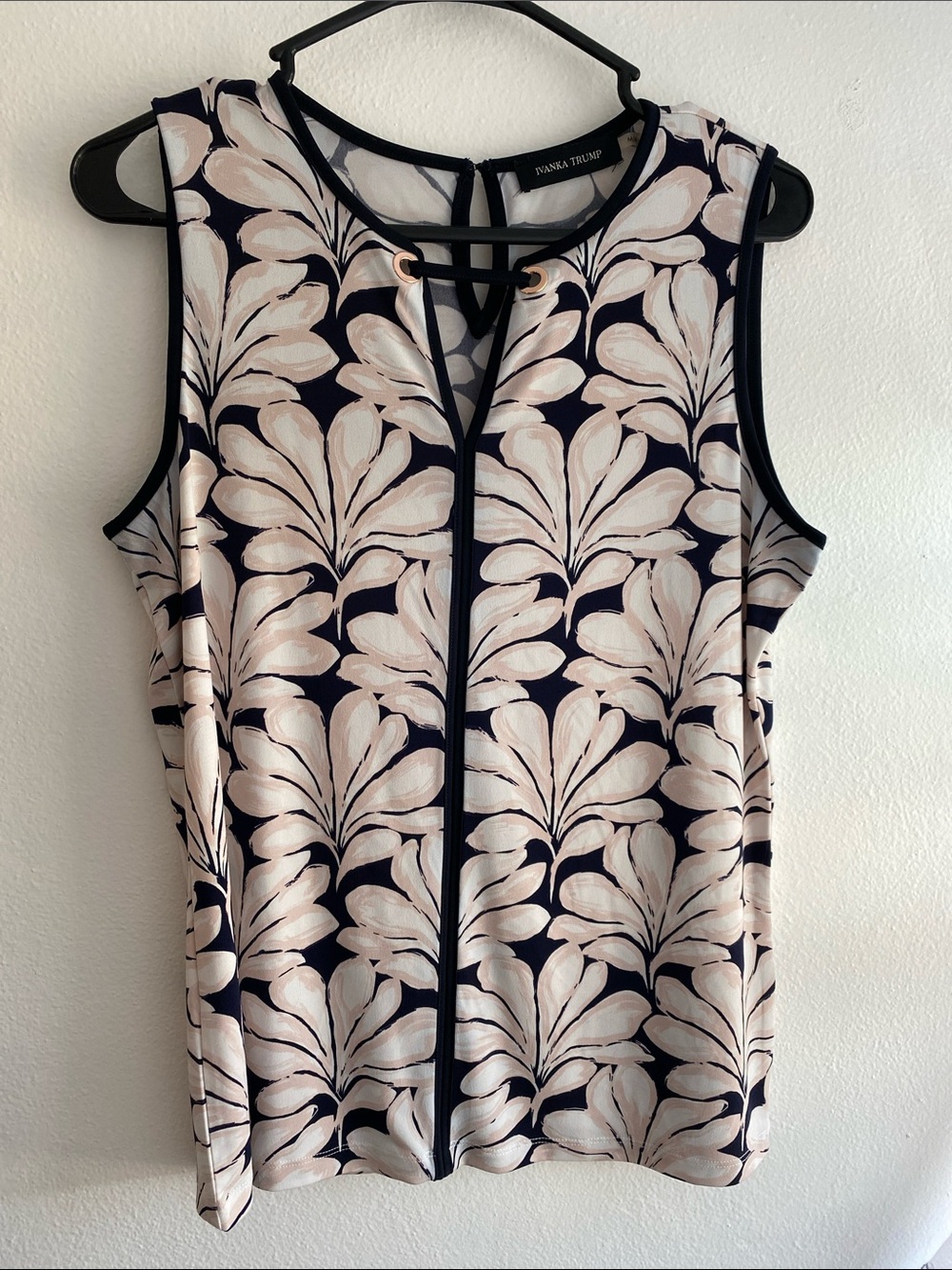 Ivanka Trump Black and Blush Floral Keyhole Tank